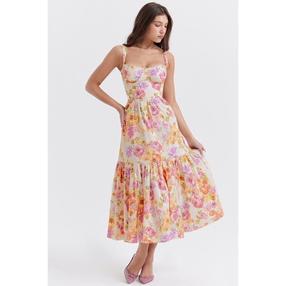NEW House of CB Elia Dress Ivory + Large Flower Print Large+ (XL) - Picture 1 of 17